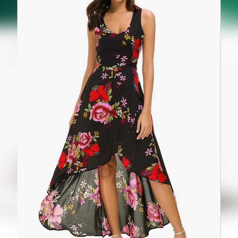 Kormei Womens Sleeveless Scoop Floral High Low Split Party Long Maxi Dress XL